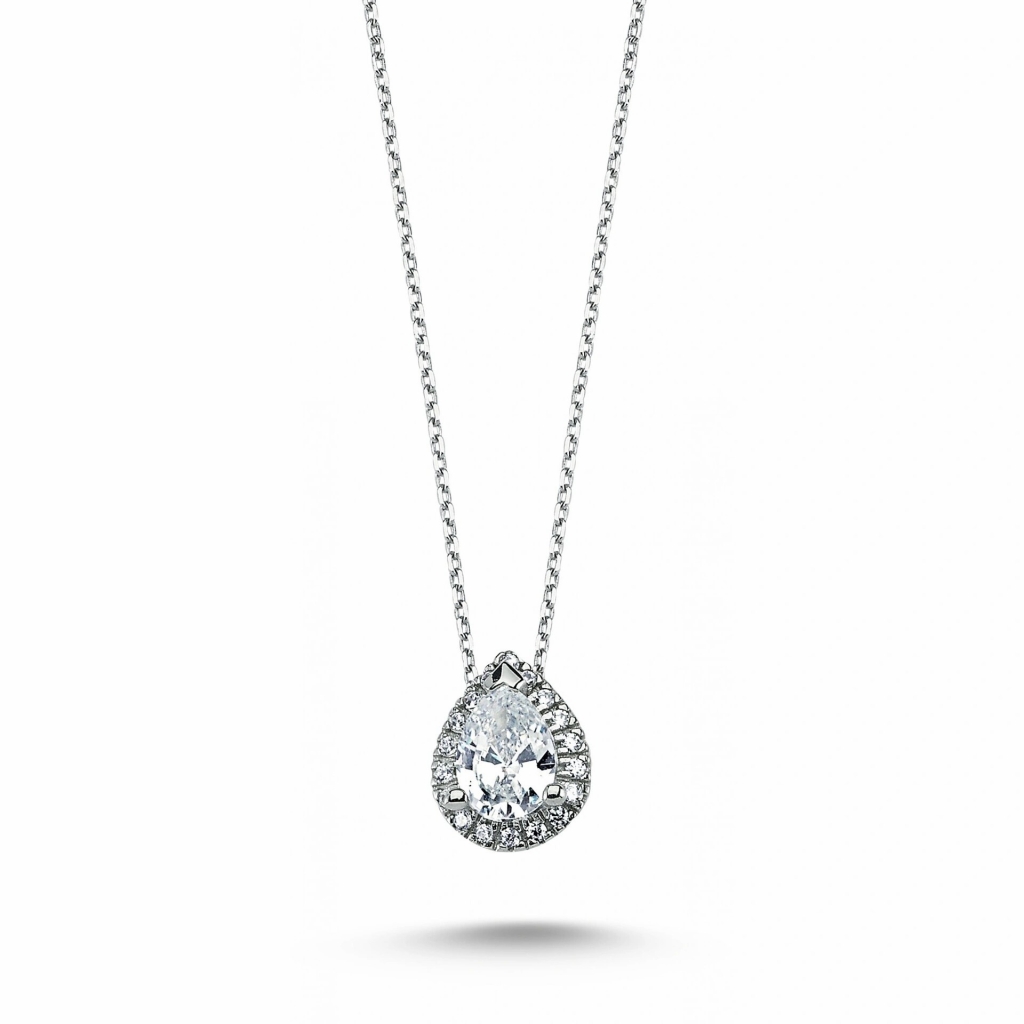 Glamorous Collection Taşlı Damla Kesim Kolye - 14 Ayar