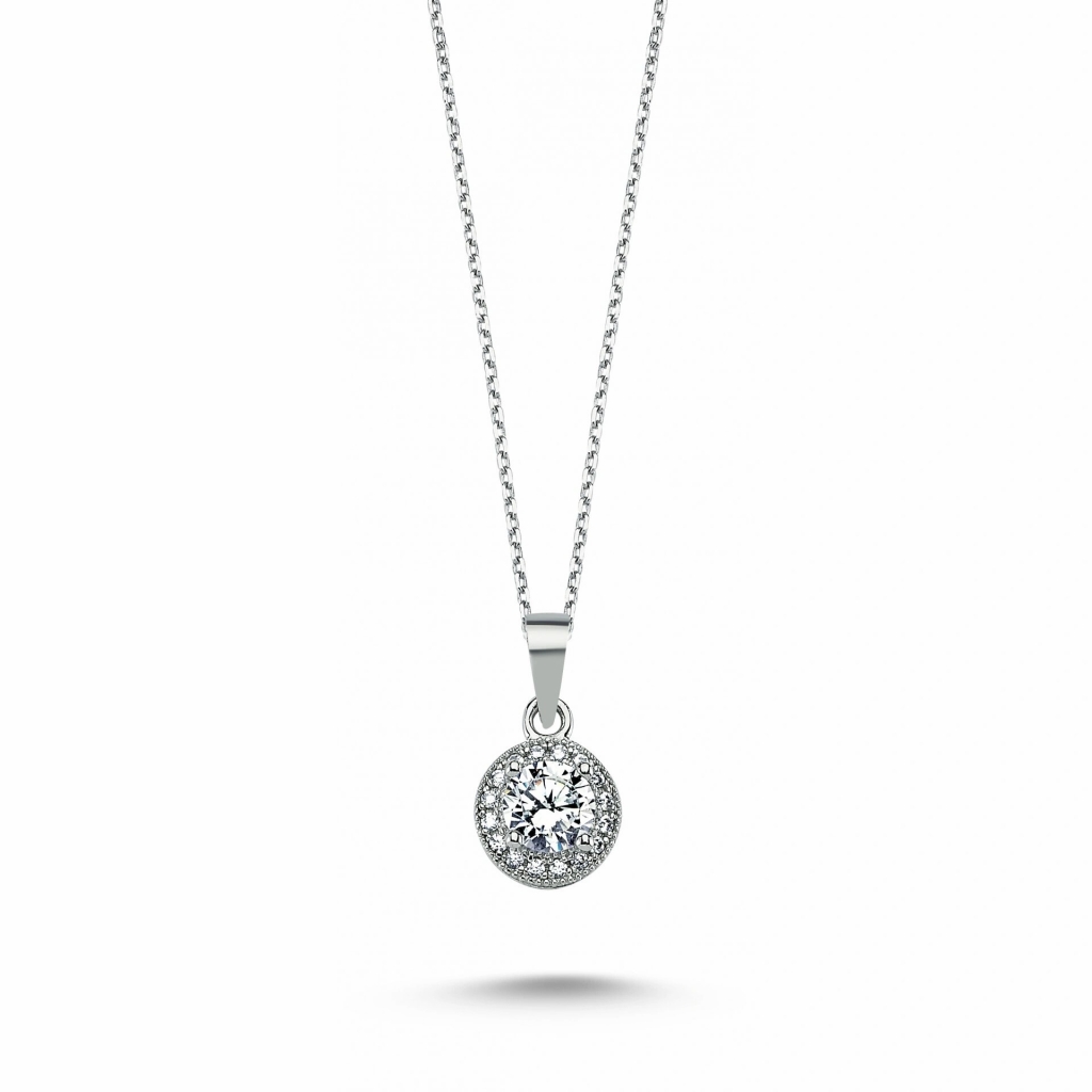 Glamorous Collection Taşlı Yuvarlak Kesim Kolye - 14 Ayar