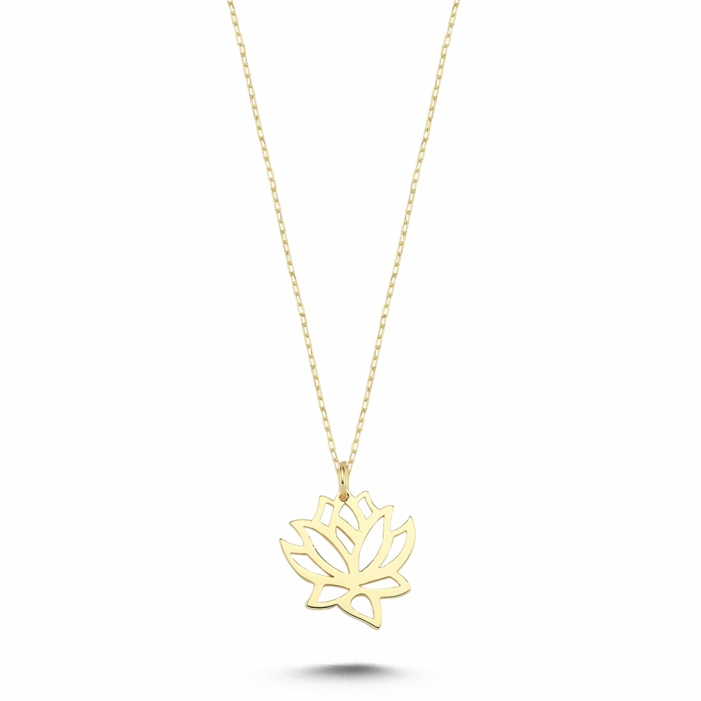  Lotus Figürlü Altın Kolye - 14 Ayar