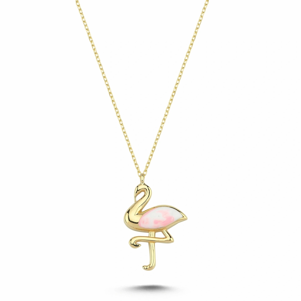 Flamingo Figürlü Altın Kolye - 14 Ayar