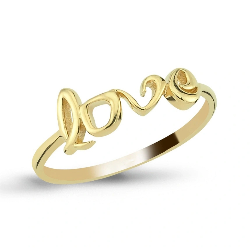  Love Yazılı Altın Yüzük-14 Ayar