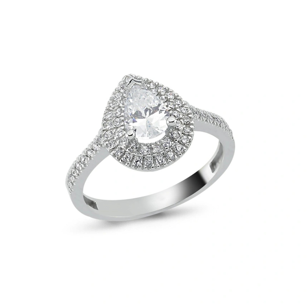 Glamorous Collection   Beyaz Altın Taşlı Yüzük -14 Ayar