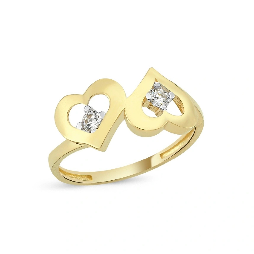 Çift Kalp Altın Yüzük-14 Ayar