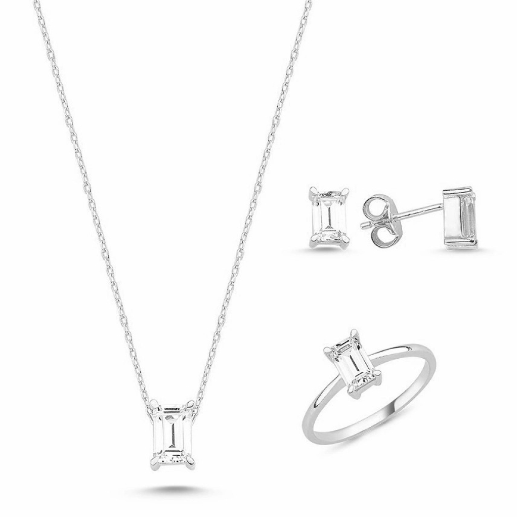  BAGET TAŞLI BEYAZ ALTIN SET-14 AYAR