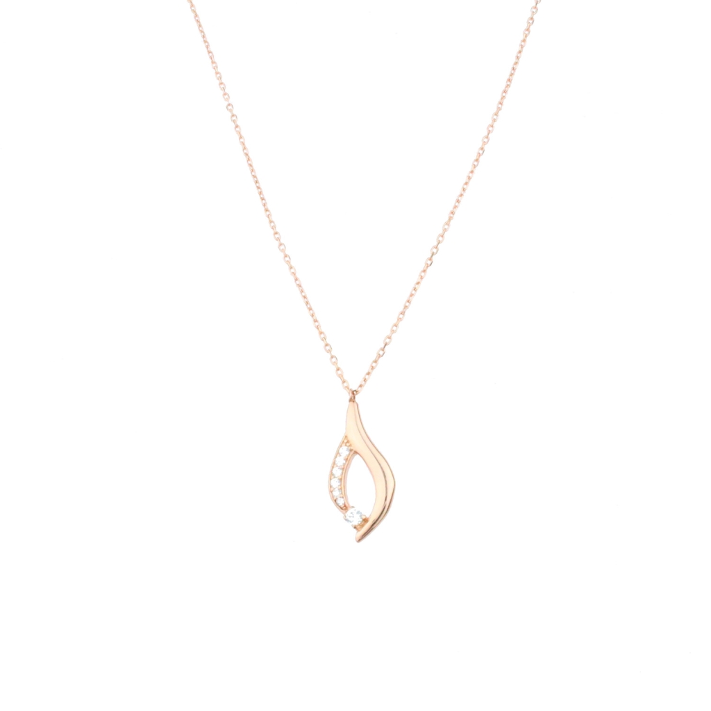 Zirkon Taşlı Gold Rose Gümüş Modern Zarif Kıskaç Kolye