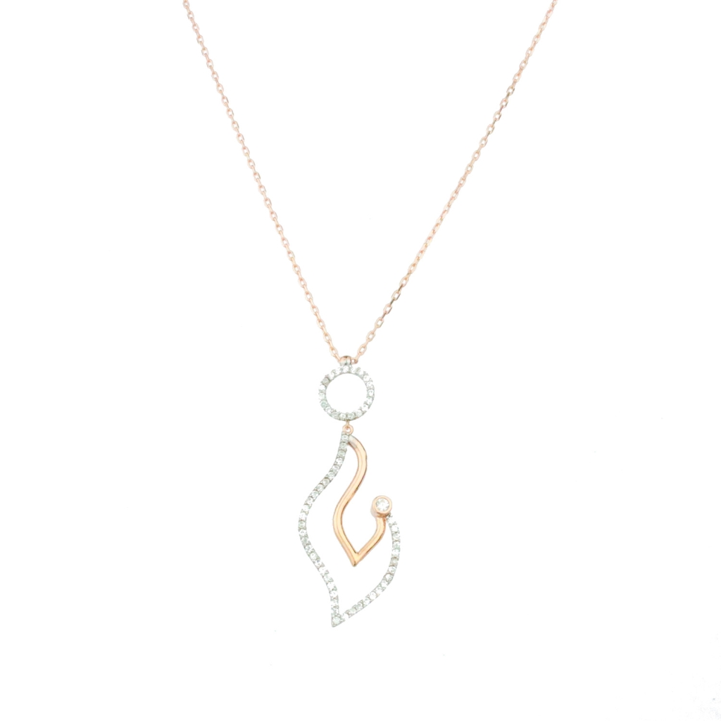 Yaprak Model Zirkon Taş Gold Rose Gümüş Modern Kolye