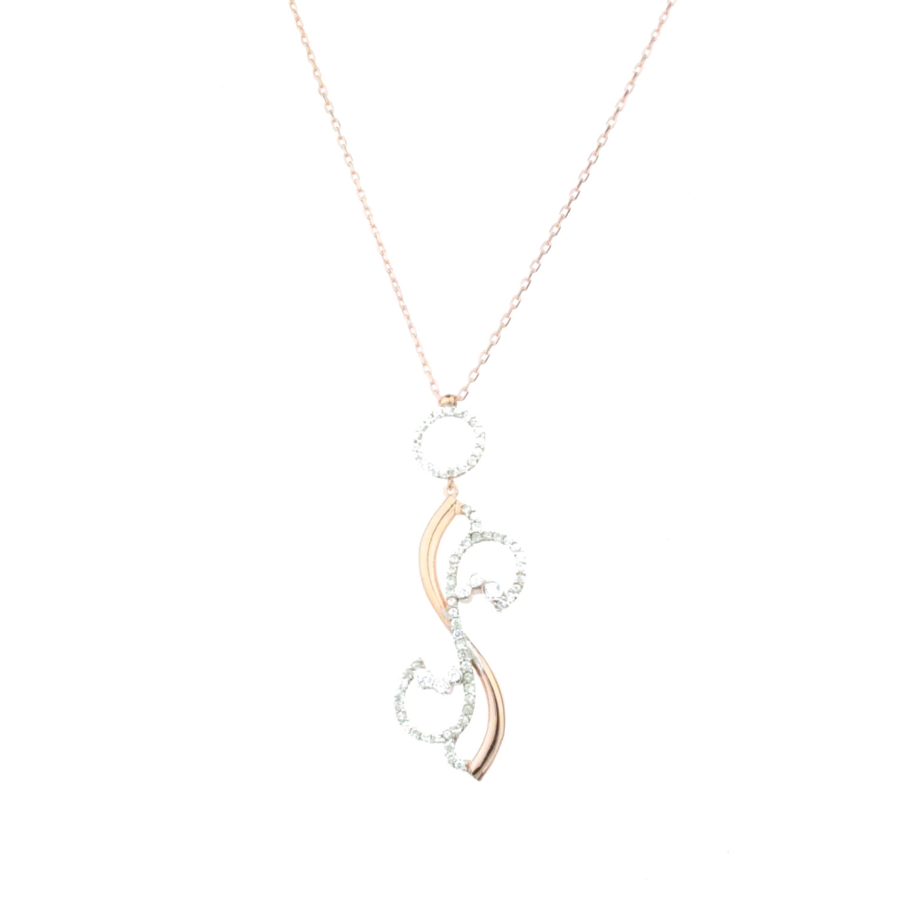 Su Dalgası Figürlü Zirkon Taşlı Gold Rose Gümüş Sonsuzluk Kolye