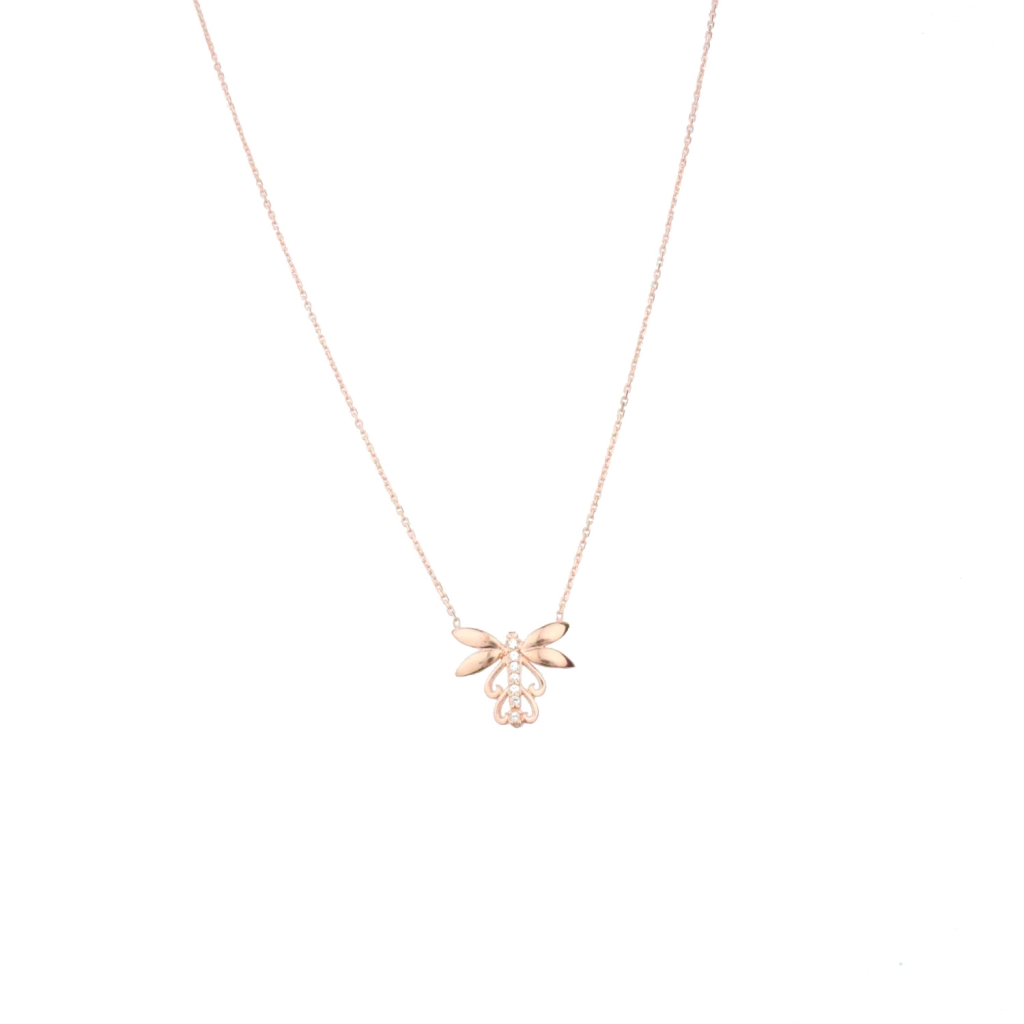 Sarmal Motifli Zirkon Taşlı Gold Rose Gümüş Yusufcuk Kolye