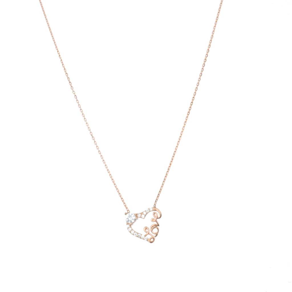 Kalp Figür İçin De Love Detay Gold Rose Gümüş Kolye