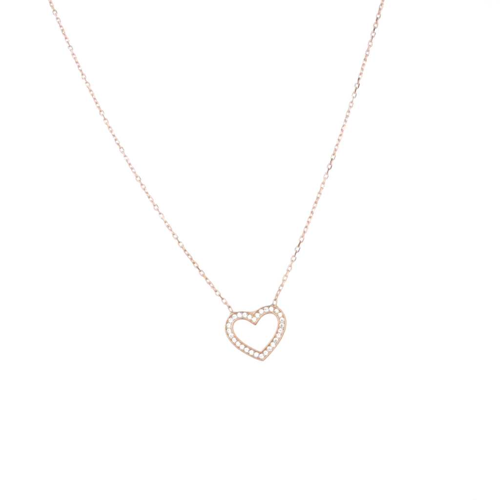 Kalp Figürlü Zirkon Taşlı Gold Rose Gümüş Kolye