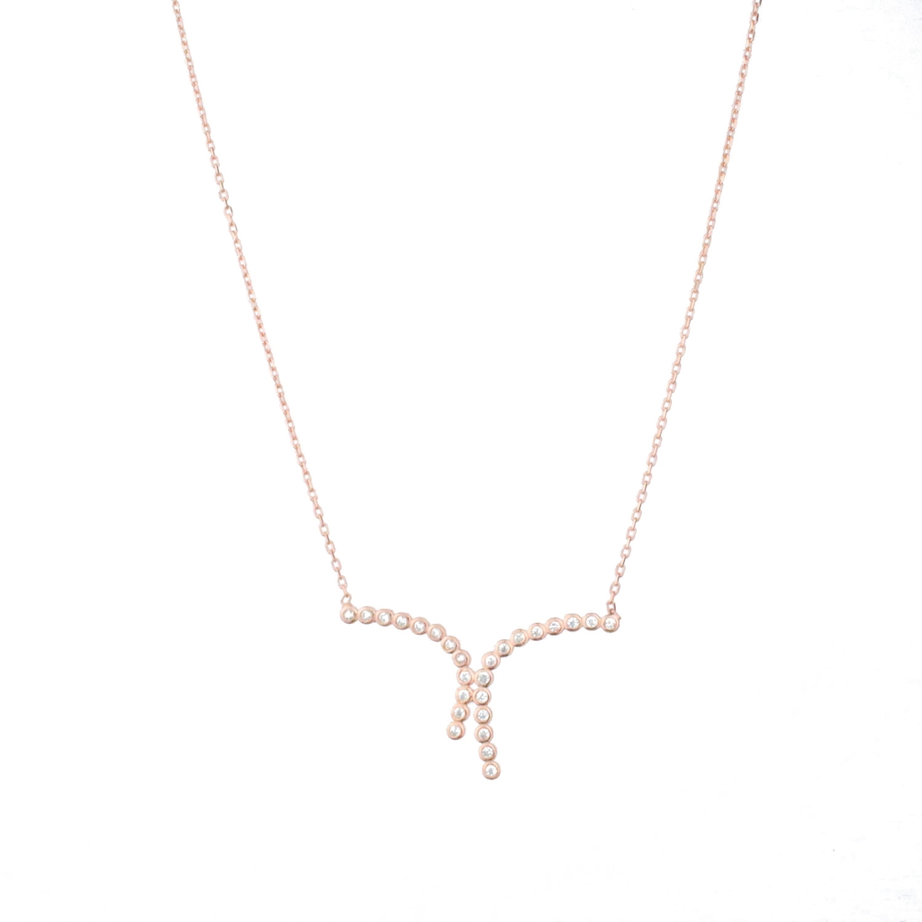 Zirkon Taşlı Gold Rose Gümüş Fantazi Kolye
