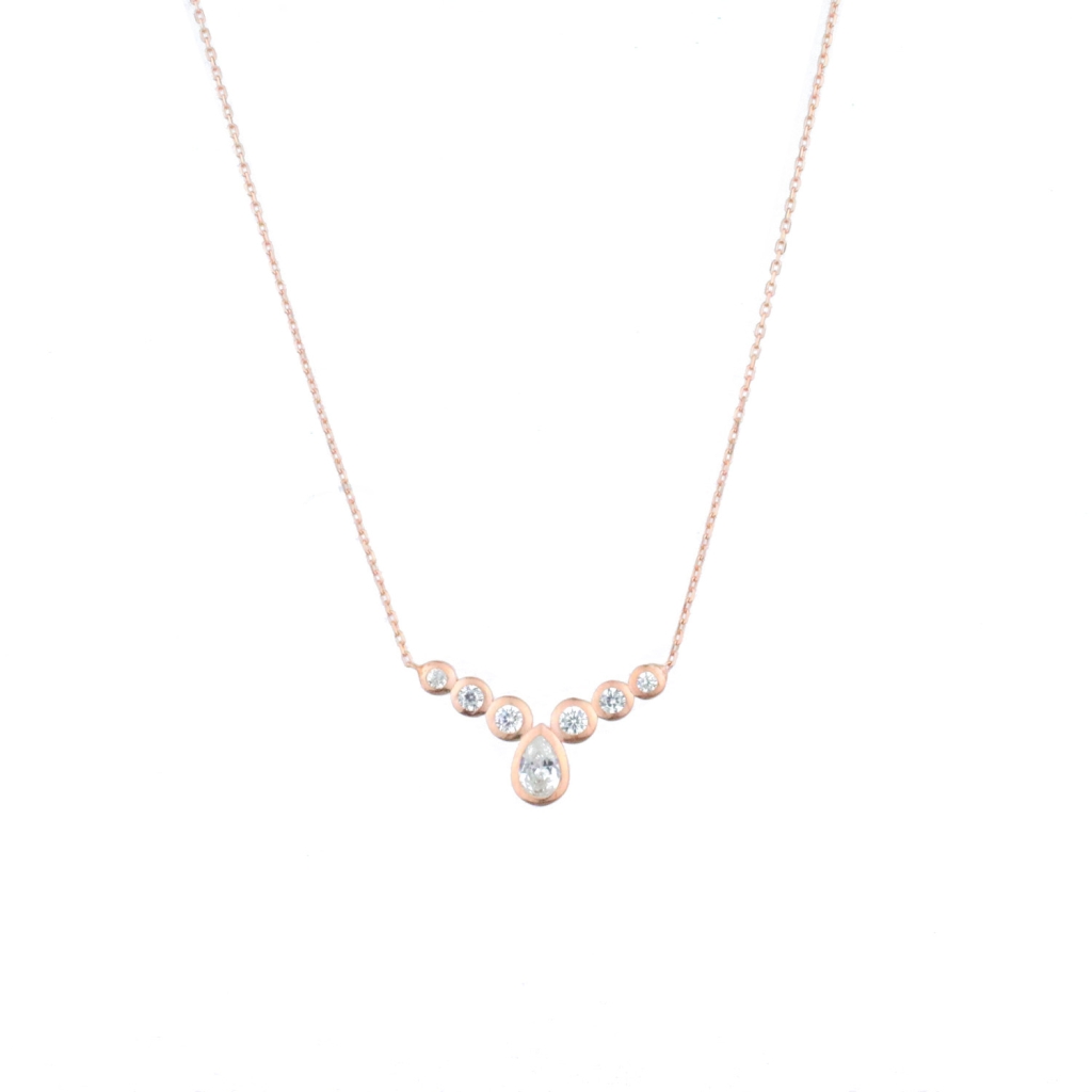 Su Yolu Zirkon Taşlı Gold Rose Gümüş Kolye