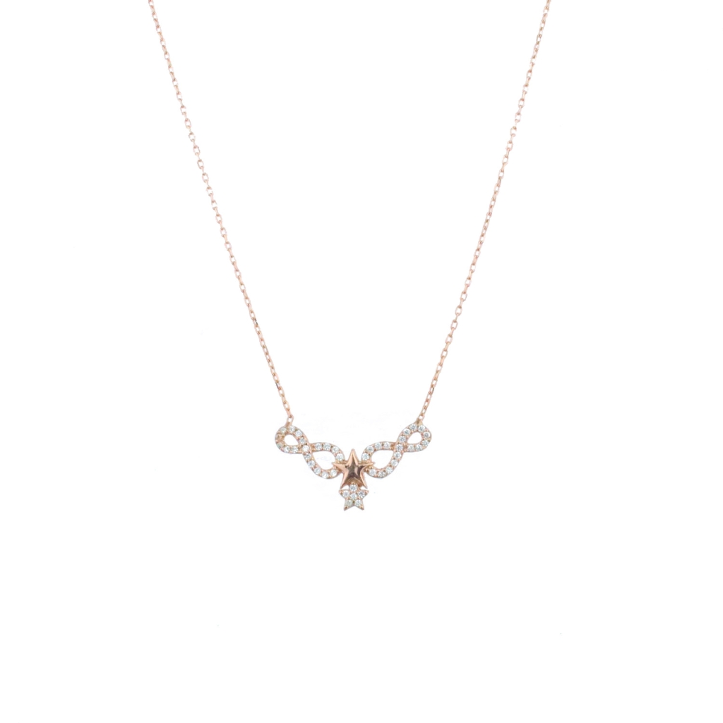 Yıldız Ve Sonsuzluk Figürlü Gold Rose Gümüş Melek Kolye