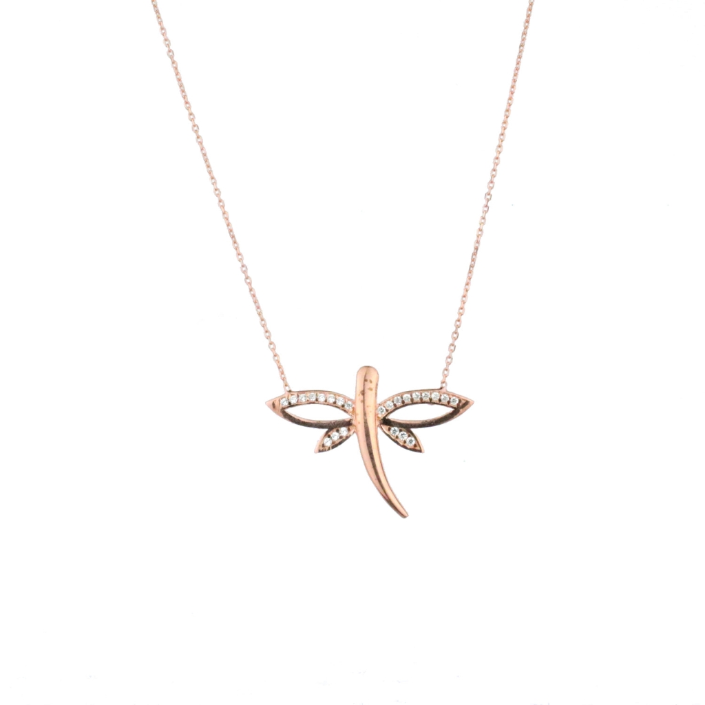 Zirkon Taşlı Yusufcuk Gold Rose Gümüş Kolye