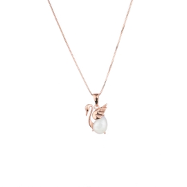 Kuğu Model Beyaz Zirkon Taşlı Gold Rose Gümüş Kolye