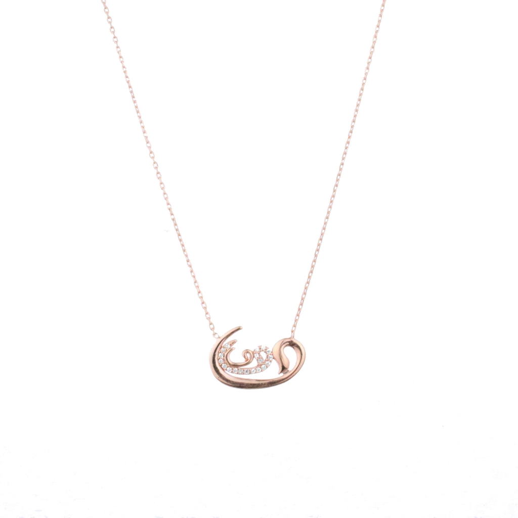 İç İçe Vav Figürlü Zirkon Taşlı Gold Rose Gümüş Kolye