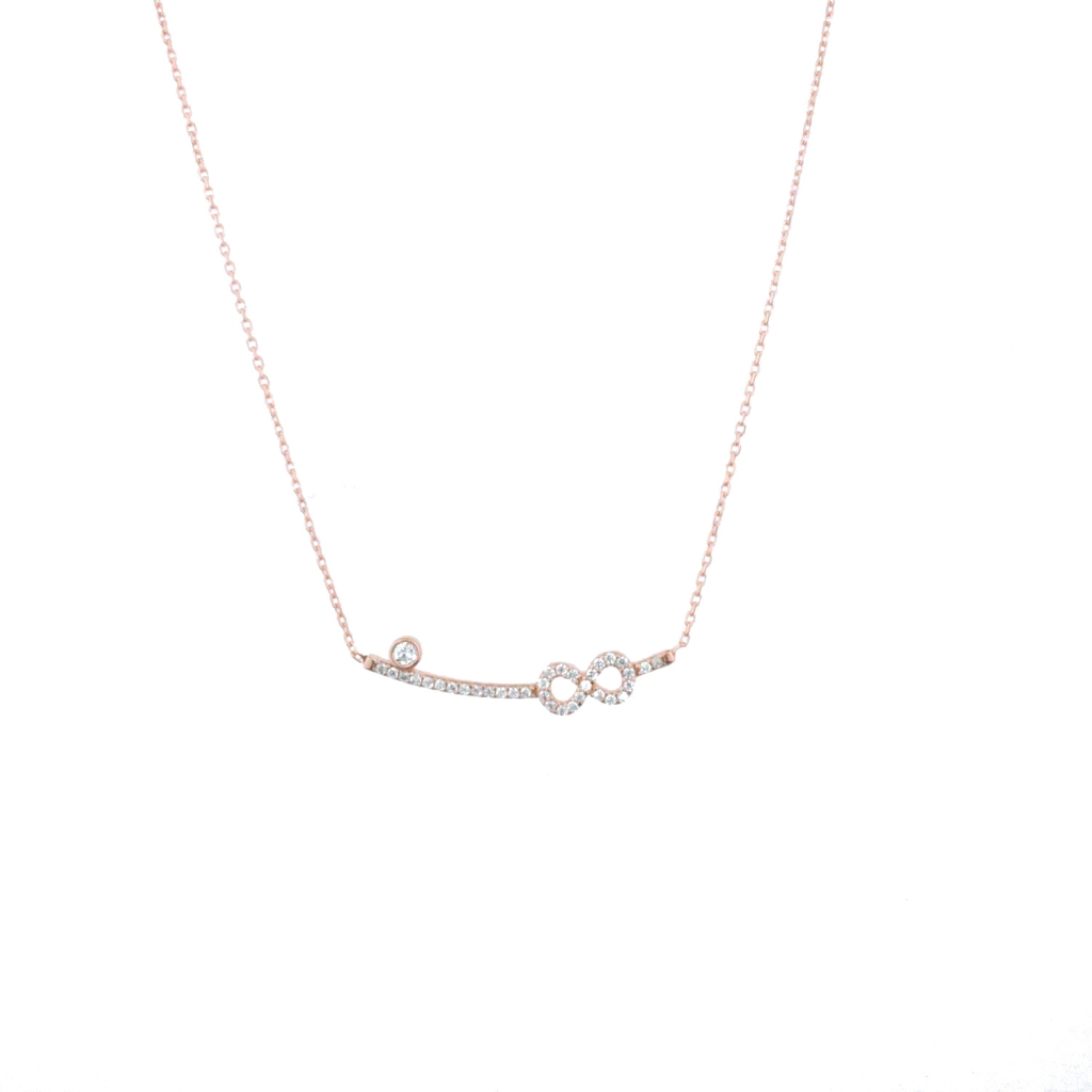 Su Yolu Ve Sonsuzluk Figürlü Zirkon Taş Gold Rose Gümüş Kolye