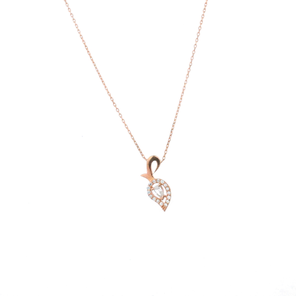 Damla Model Zirkon Taş Gold Rose Gümüş Kolye