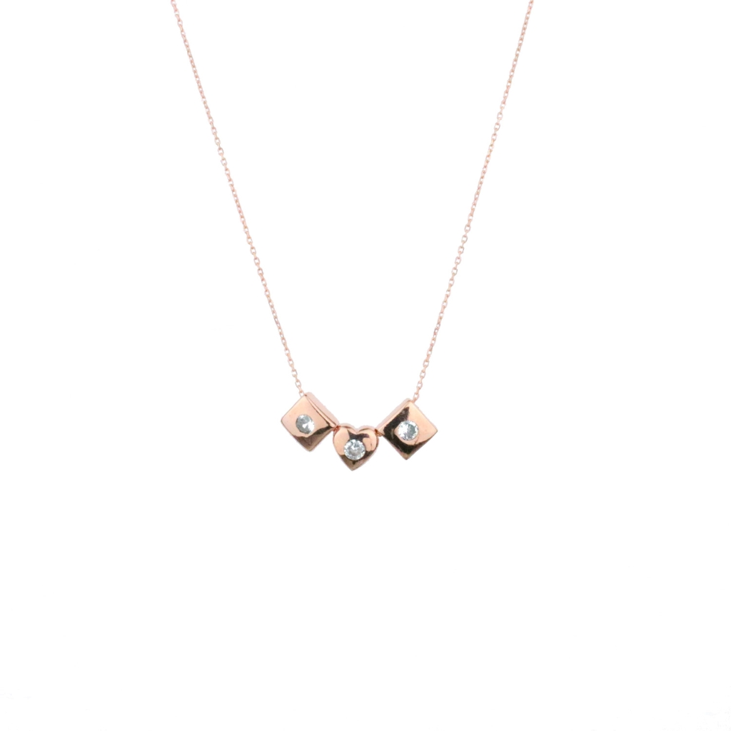 Kare Kalp Figürlü Zirkon Taşlı Gold Rose Gümüş Kolye
