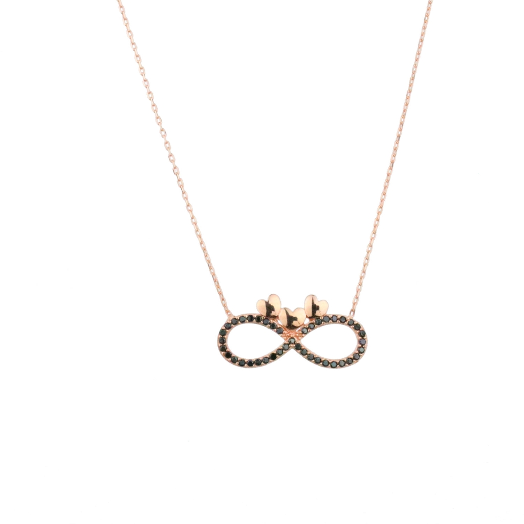 Sonsuzluk Model Kalp Figürülü Gold Rose Gümüş Kolye