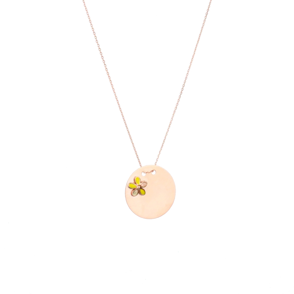 Yazı Yazılabilir Çiçek Figürlü Boş Plaka Gold Rose Gümüş Kolye