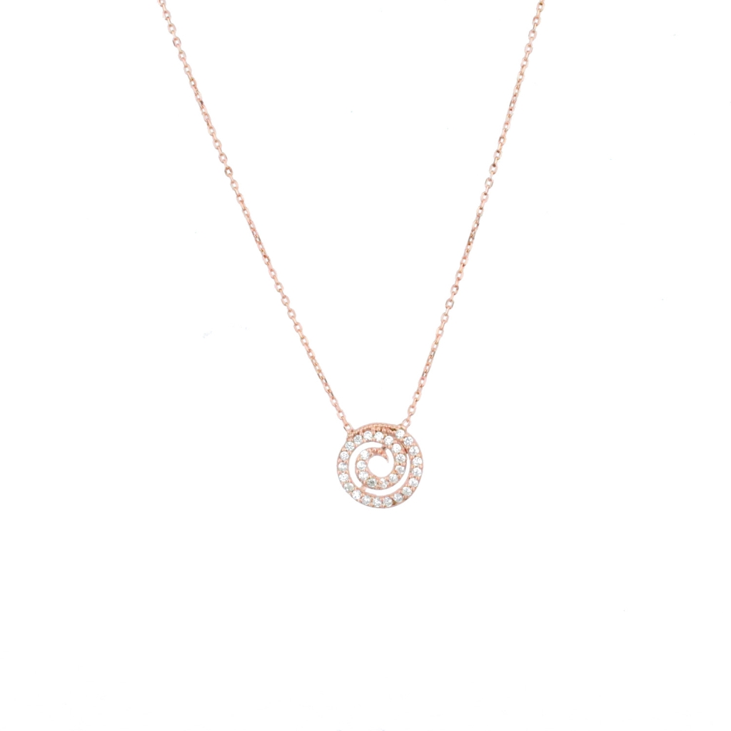 Sarmal Model Zirkon Taşlı Gold Rose Gümüş Kolye