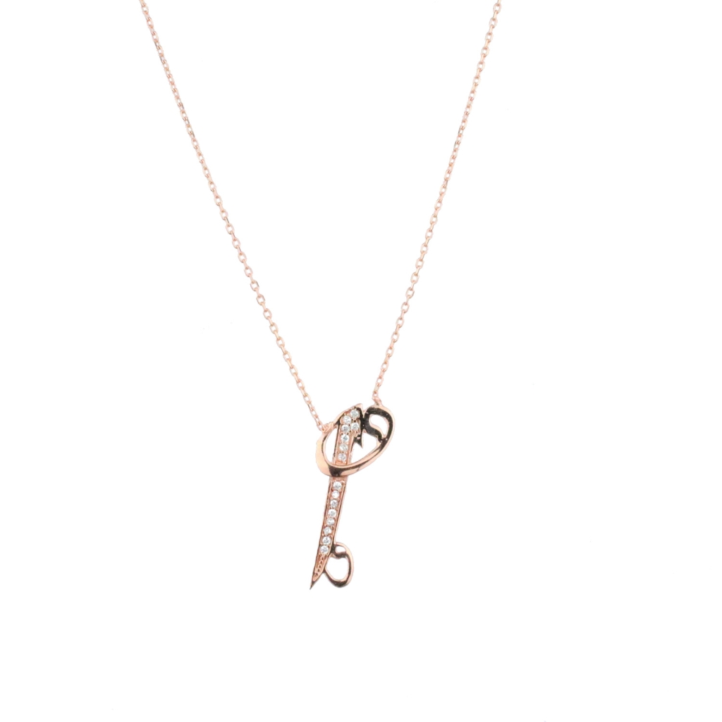 Elif Model Vav Figürlü Zirkon Taş Gold Rose Gümüş Kolye