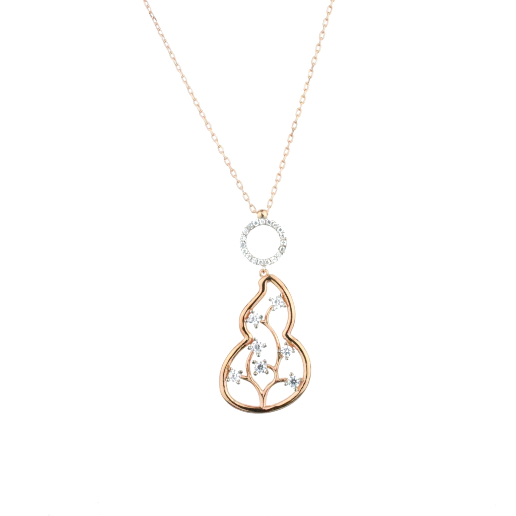 Ağaç Motifli Zirkon Taş Gold Rose Gümüş Kolye