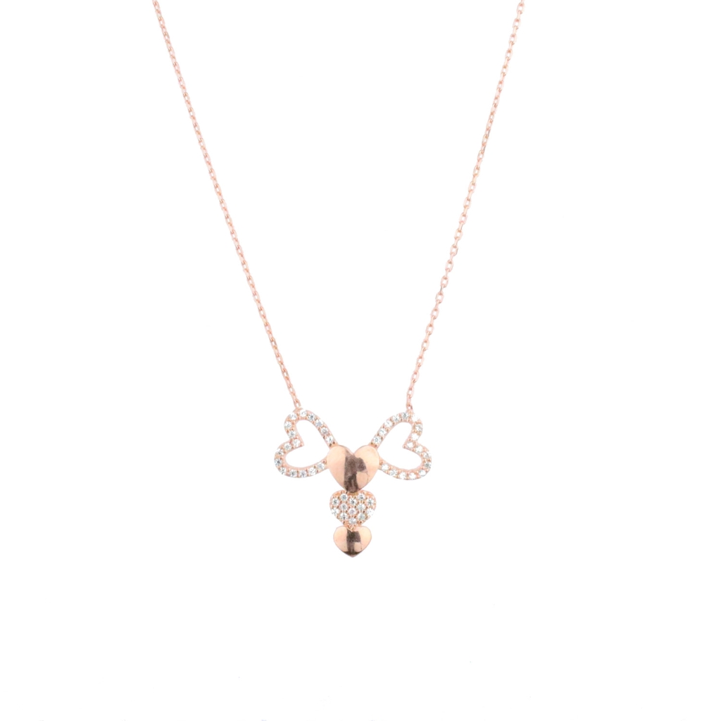 Kalp Figürlü Zirkon Taş Gold Rose Gümüş Yusufcuk Kolye