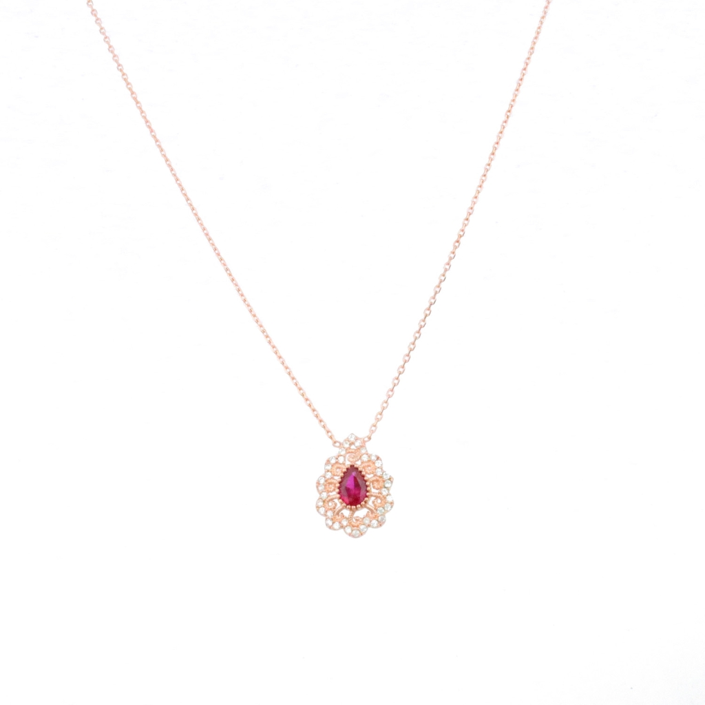 Zirkon Pembe Damla Taş Gold Rose Gümüş Kolye
