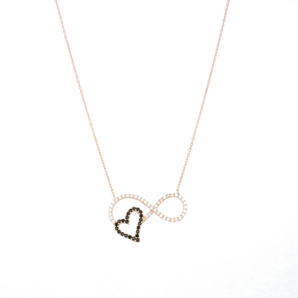 Zirkon Taşlı Sonsuzluk Model Gold Rose Gümüş Kolye