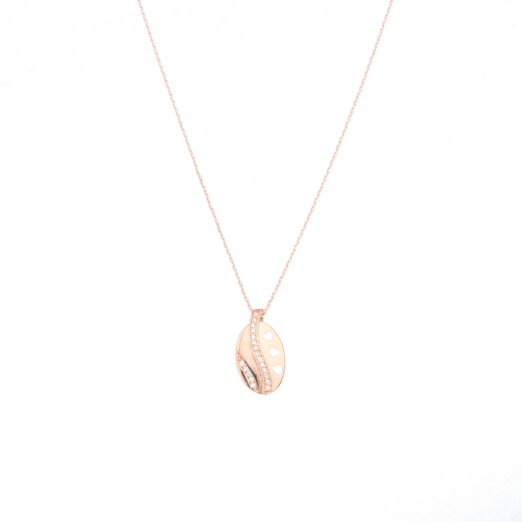 Zirkon Taşlı Oval Gold Rose Gümüş Kolye