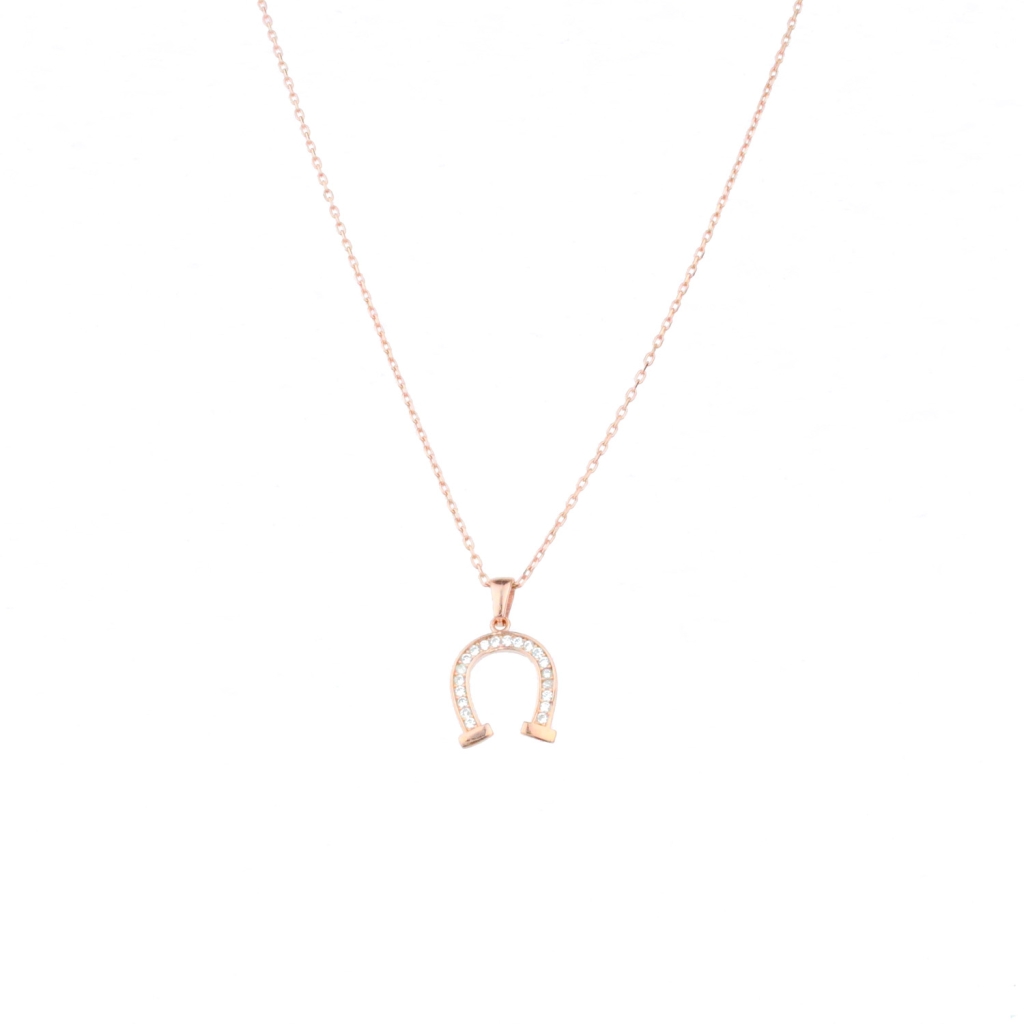Nal Model Zirkon Taşlı Gold Rose Gümüş Kolye