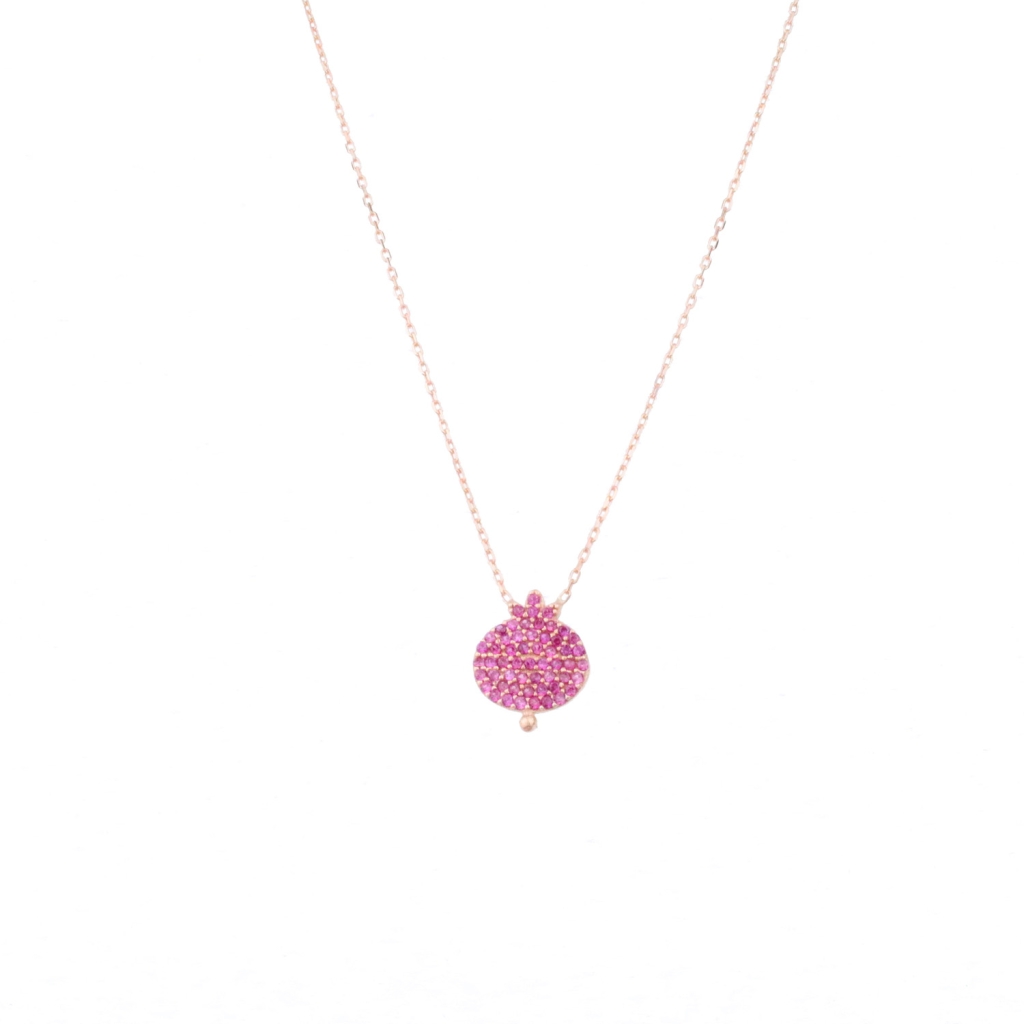 Nar Model Pembe Zirkon Taşlı Gold Rose Gümüş Kolye