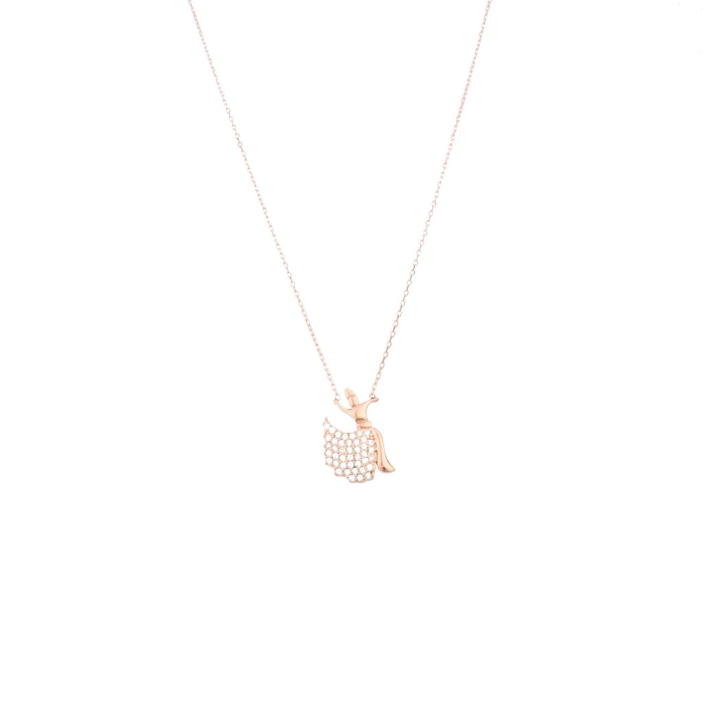 Eteği Zirkon Taşlı Mesnevi Model Gold Rose Gümüş Kolye