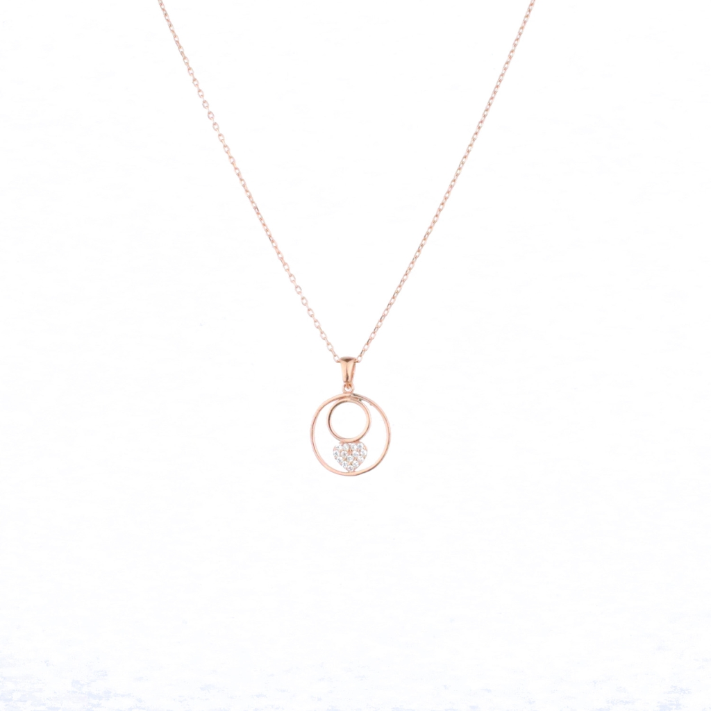 Halka İçinde Tek Taş Model Gold Rose Gümüş Kolye