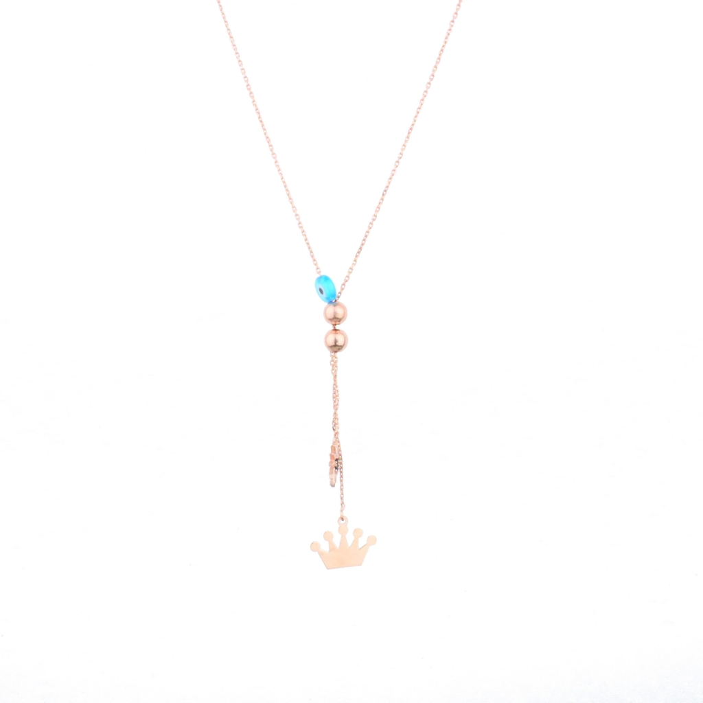 Taç Model Ayarlanabilir Gold Rose Gümüş Kolye