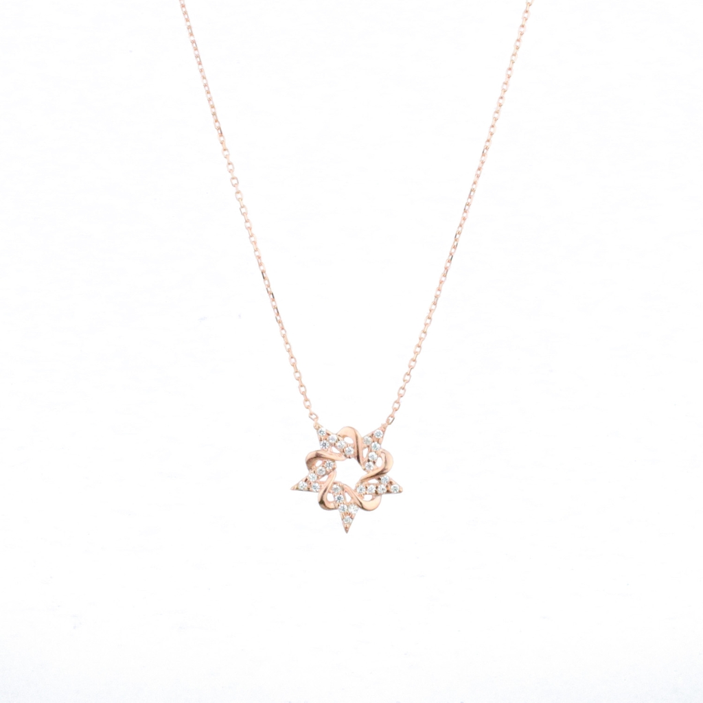 Zirkon Taşlı İrregular Yıldız Model Gold Rose Gümüş Kolye