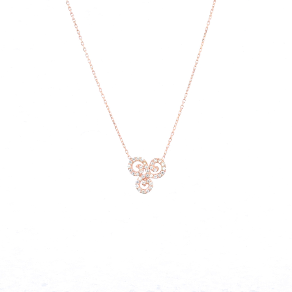 Zirkon Taşlı Su Dalgası Model Gold Rose Gümüş Kolye 