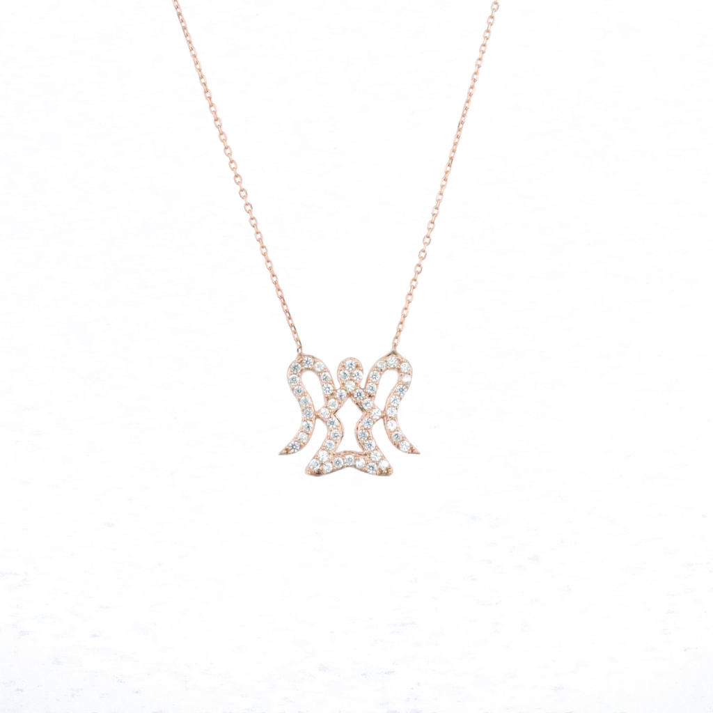 Zirkon Taşlı Melek Model Gold Rose Gümüş Kolye