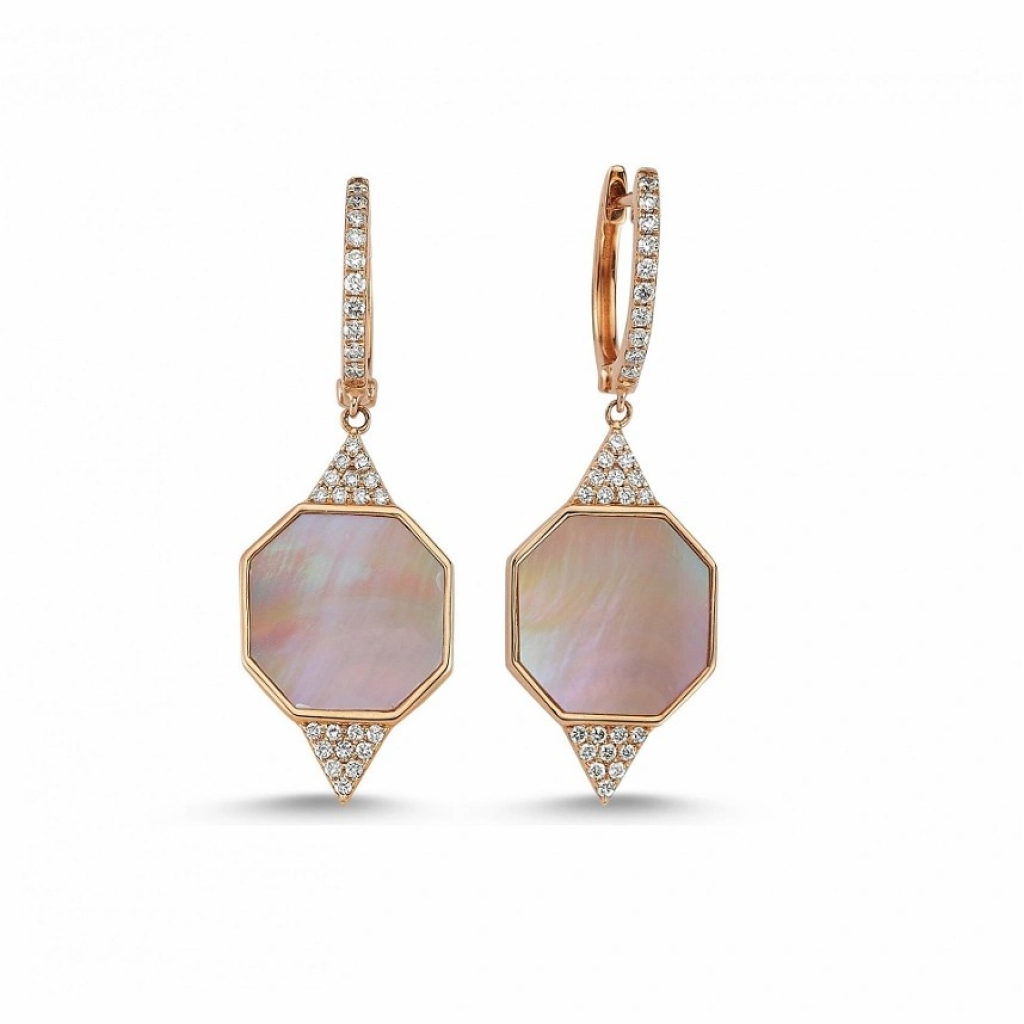 Pembe Sedef Pırlanta Taşlı Küpe- 4.51 Karat
