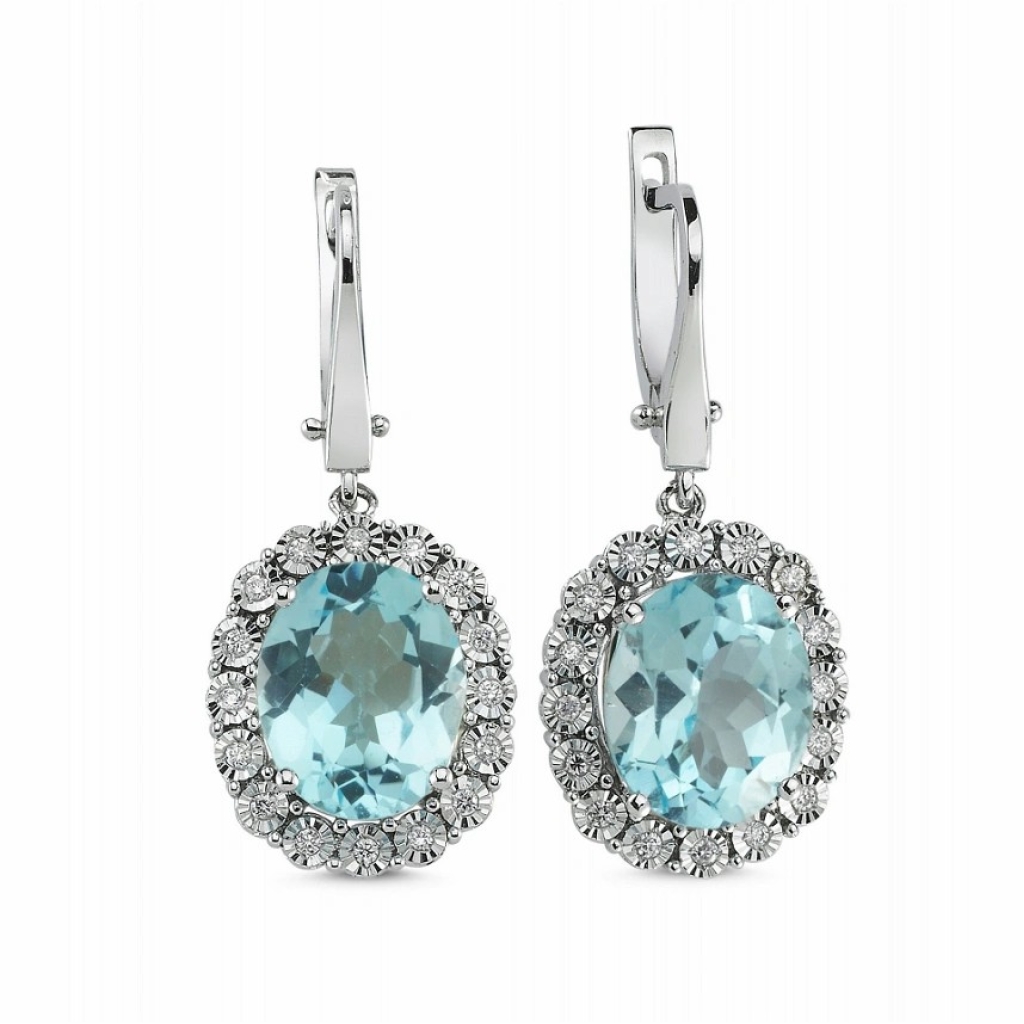 Mavi Topaz Pırlanta Küpe-8.49 Karat