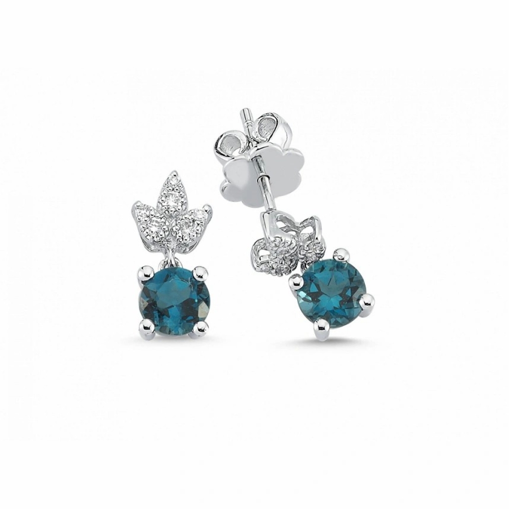Mavi Topaz Pırlanta Küpe-1.42 Karat 