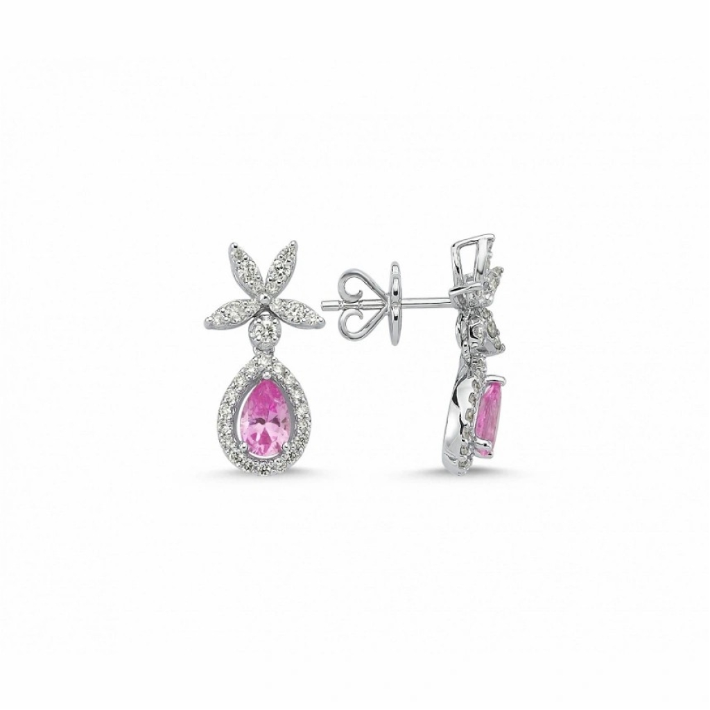 Pembe Safir Pırlanta Küpe-1.57 Karat