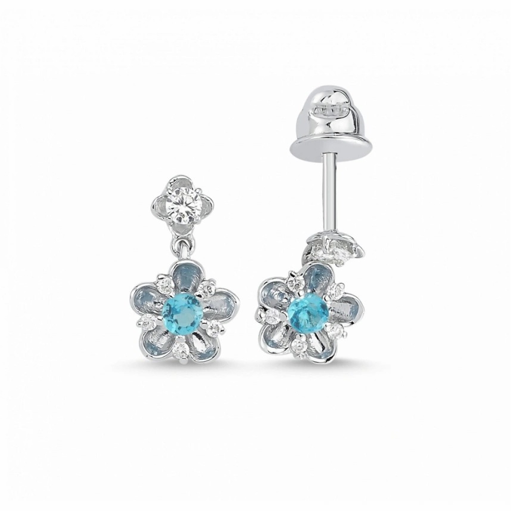 Pırlanta Mavi Topaz Küpe-0.52 Karat