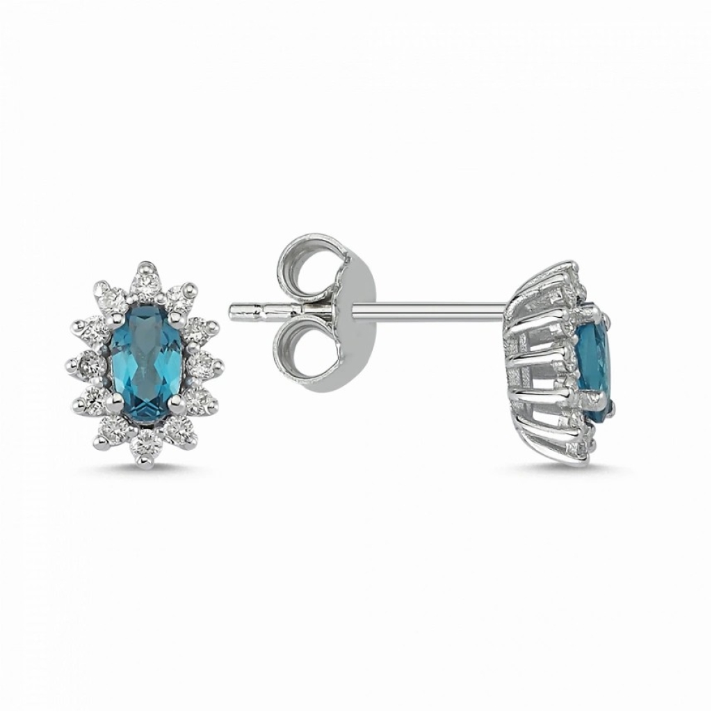 Mavi  Topaz Pırlanta Küpe-0.75 Karat 