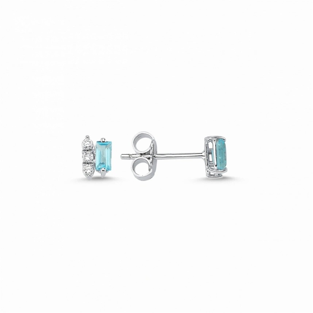 Mavi Topaz Pırlanta Küpe-0.47 Karat