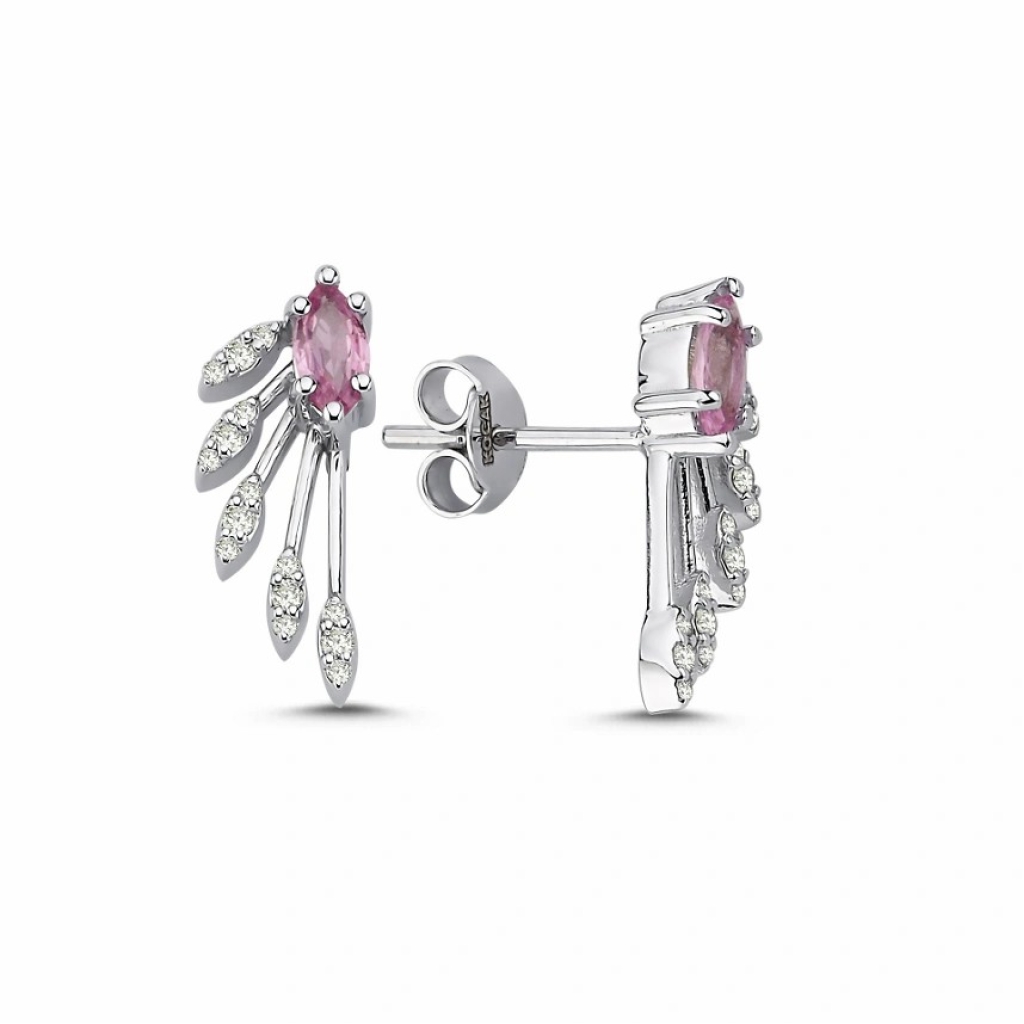 Pembe Safir Pırlanta Küpe-0.66 Karat