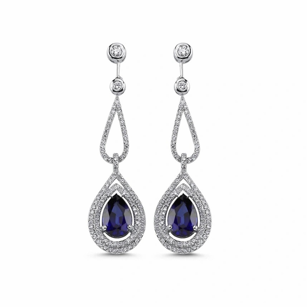  Safir Pırlanta Küpe-5.90 Karat 