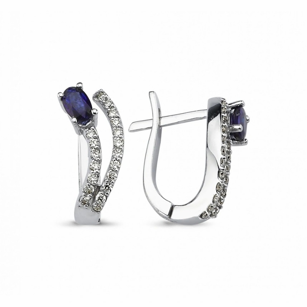  Pırlanta Safir Küpe-0.85 Karat 